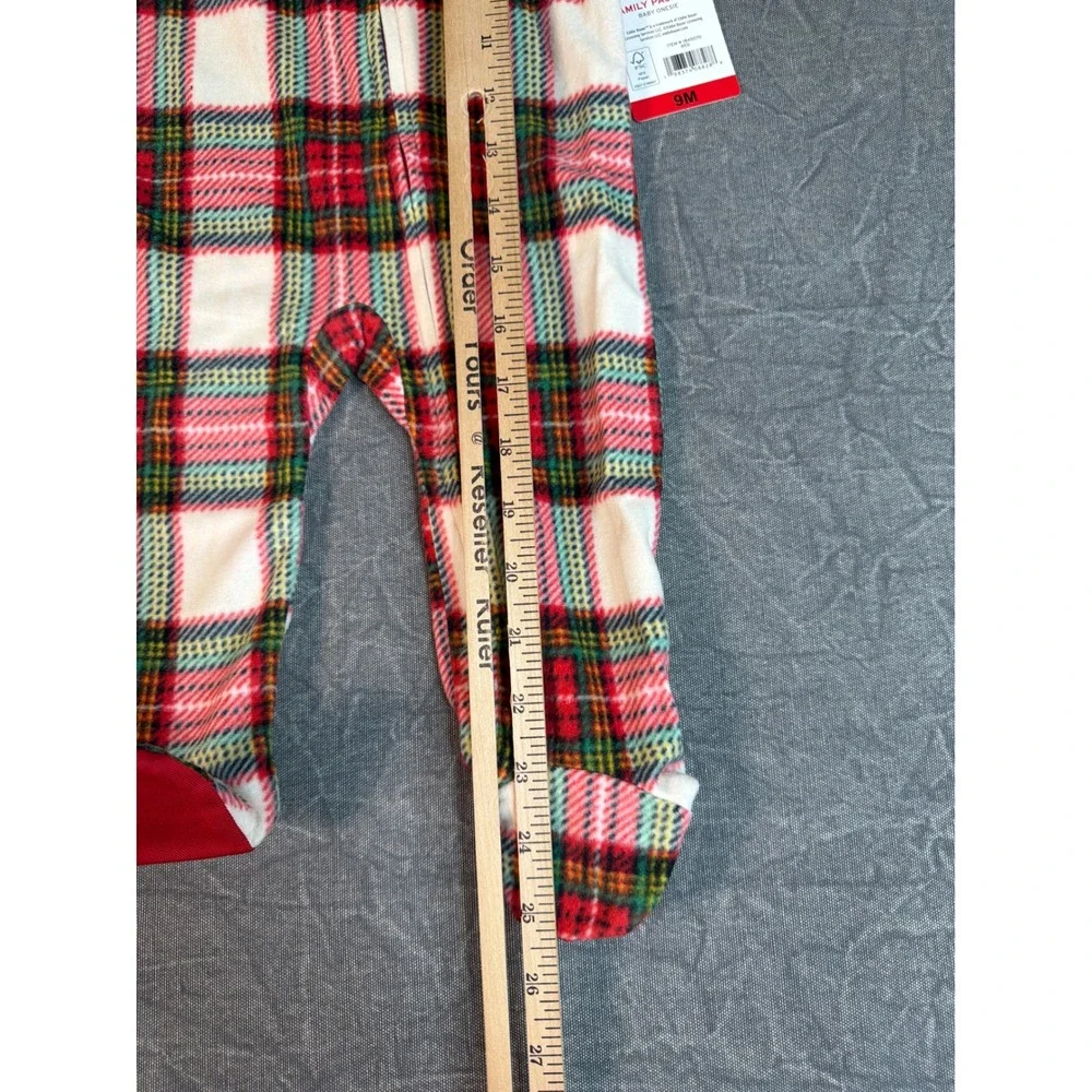 Eddie Bauer Footed Sleeper Kids 9M Family Pajama Red Plaid Fleece NEW